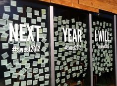 the windows are covered with sticky notes for new year's eve and e - will