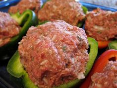 stuffed bell peppers with meat on them are ready to be eaten