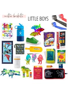 a collage of toys and books with the words easter basket ideas