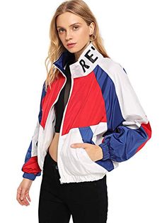 Graphic Jacket, Graphic Jackets, Windbreaker Jacket Women, Clothes Stand, Windproof Jacket, Color Block Jacket, Long Sleeve Outerwear, Active Jacket, Jacket Pattern