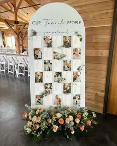 My arch floral seating chart with our engagement pictures turned out better than I imagined!! Seats Wedding Ideas, Assigned Seating Ideas, Bench Decor Wedding Ceremony Seating, Seating Chart Wedding With Pictures, Seating Chart Wedding Pictures, Rustic Fall Wedding Seating Chart, Seating Chart Wedding Sayings, Ways To Display Seating Chart At Wedding, Arch Table Seating Chart