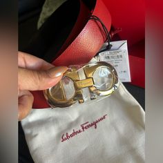 Beautiful Red Leather Belt, Brand New, With Tags And Dustbag, Will Include The Box. Never Used Authentic Luxury Formal Bag With Belt Detail, Luxury Belted Bag For Formal Occasions, Elegant Business Bags With Belt Detail, Chic Formal Bags With Belt Detail, Salvatore Ferragamo Belt, Gold Belt Buckle, Ferragamo Belt, Reversible Belt, Brown Leather Belt