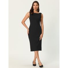 This dress can be a perfect addition to almost any outfit from formal to daily wear, great for work, meeting, office, businesses, work, party, cocktail, wedding, casual, daily dressing, etc. Pair with delicate necklace and heels for a chic office look. Comfortable and classic, this sheath dress is perfect on its own or as a layer under a blazer or jacket. Elegant Sleeveless Midi Dress, Elegant Sleeveless Silk Dress, Elegant Sleeveless Pageant Dress, Sleeveless Bodycon Dress For Formal Summer Events, Formal Sleeveless Bodycon Dress For Summer, Elegant Evening Sheath Sleeveless Dress, Dressy Sheath Sleeveless Evening Dress, Sleeveless Sheath Bodycon Dress For Evening, Classic Sleeveless Midi Dress For Party