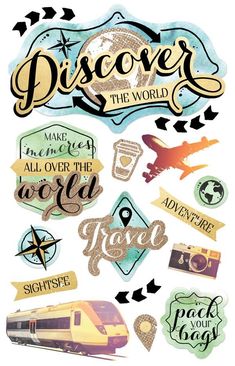 discover the world 3d sticker Travel Journal Scrapbook, Sticker Design Inspiration, Scrapbook Printing, Paper House, Scrapbook Stickers Printable, Puffy Stickers, 3d Stickers