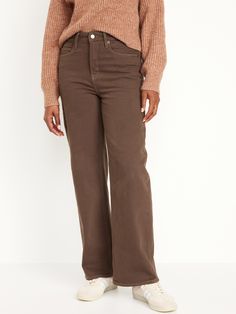 Extra High-Waisted Wide-Leg Jeans for Women | Old Navy Brown Jeans With Belt Loops For Fall, Brown Fall Jeans With Belt Loops, Brown Workwear Jeans With Belt Loops, Brown Jeans With Belt Loops For Work, High-waisted Bottoms For Everyday Fall Wear, Brown Jeans With Patch Pockets For Fall, Solid Color Fall Bottoms With Patch Pockets, Utility Style Solid Bottoms For Fall, Utility Bottoms For Fall