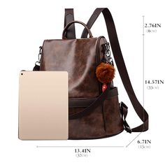 This backpack is Designed with multiple pockets, this functional bag expresses a sophisticated aesthetic. This is further highlighted by an elegant style. You'll never let go. Main Material: PU leather Lining Material: Polyester Interior: Interior Zipper Pocket Handle/Strap Type: Soft Handle Exterior: Silt Pocket Size: 32cm (12.5 inches) 33cm (12.9 inches) Brown Faux Leather Backpack For On-the-go, Brown Faux Leather Backpack With Zipper Closure, Brown Faux Leather Backpack, Trendy Brown Soft Leather Backpack, Leather School Bag, Never Let Go, Women Backpack Travel, Sophisticated Aesthetic, Vintage Backpacks