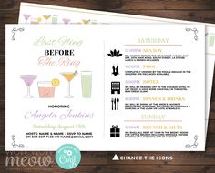 an image of a menu for a cocktail party with drinks on the front and side