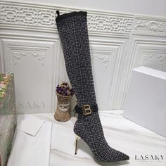 Lasaky - Chic Over-the-Knee High-Heeled Boots with Pointed Toe and Metallic Buckle Detail for Winter Winter Accessories Fashion, Thigh High Heels, Women's Over The Knee Boots, Fur Ankle Boots, Heel Stretch, Winter Leather Boots, Point Shoes, Stiletto Boots, Super High Heels