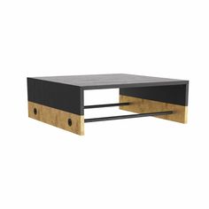 a black and gold coffee table with two drawers