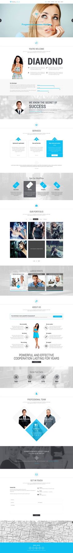 the website design for diamond is shown in blue and white colors, with an image of a