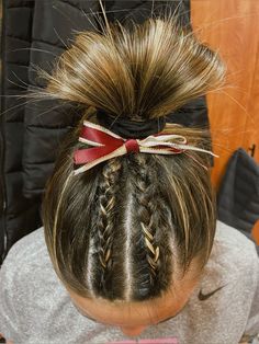 Gymnastics, meet, hair, braids, style, Jenna Olshefski, bow, maroon, gold, glitter, competition, d1, vault, bun, messy, slick, clean, hairspray, confident, dance, bars, beam, floor, all around, dutch braid, French braid, easy Braid Straight Back, Gymnastics Meet, Sports Hair, Bun Messy