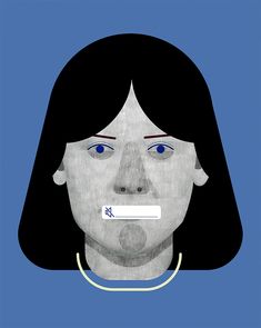 a drawing of a woman's face with an ad taped to the side of her head