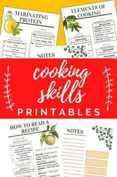 cooking skills printables for kids to learn how to cook and use them in the kitchen