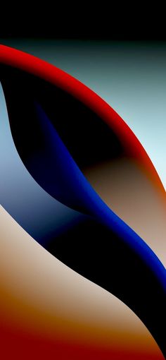 an abstract painting with red, white and blue curves on it's side in the background