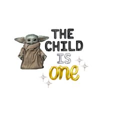 the child is one star wars applique on a white background with gold foil balloons