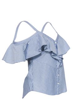 Go for that chic and sweet summertime look with this blouse from Veronica Beard! An ethereal striped design adorns whimsical ruffles and an adorable off-the-shoulder silhouette. Perfect for a summer soiree on the New England coast. Pair with white shorts and wedges for your next excursion to Martha's Vineyard. Size 2 100% Cotton Front button-up closure Unlined V-neckline Short sleeve off-the-shoulder design w/ straps Striped design Ruffles on bust and sleeves Bust 32" Waist 31" Sleeve length 6" Off-shoulder Ruffled Summer Tops, Off-shoulder Ruffled Tops For Summer, Summer Off-shoulder Ruffled Tops, Off-shoulder Ruffled Blouse For The Beach, Off-shoulder Ruffled Top For Beach, Off-shoulder Ruffle Blouse For Beach, Cute Ruffled Summer Blouse, Cute Ruffled Blouse For Summer, Trendy Striped Blouse For Vacation