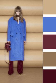 Red Color Outfits, Burgundy Bag, Classic Capsule Wardrobe, Bright Winter, Blue Coat