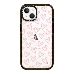 an iphone case with hearts on it and a heart pattern in the middle, that says love