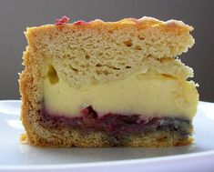 a piece of cake sitting on top of a white plate