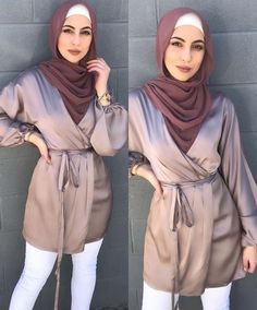 Blouse Hijab, Fashion Hijab, Hijabi Outfits, Tunic Blouse, Dream Dress, Aesthetic Girl, Silk Blouse, Hijab Fashion, Tunics