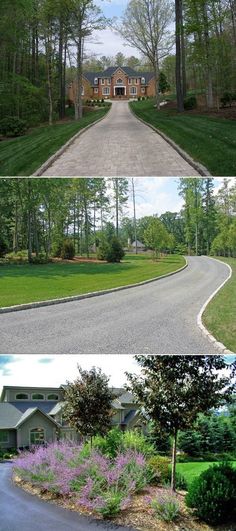 three different views of the same house and driveway