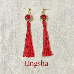 Lingsha-inspired earrings. Red tassel earrings that resemble her lantern.  - Length: 3.5in/9cm - Different attachment types are available for your needs (plastic backing included):     - Stainless steel hook/stud     - Hypoallergenic plastic hook/stud     - Adjustable brass clip on ATTENTION CANADIAN BUYERS As per tax regulations, some/all sales taxes are included in the prices. Residents of BC, Saskatchewan, Manitoba and Quebec are still charged provincial sales tax (QST/RST/PST) by Etsy, but n Red Tassel Earrings With Latkans As Gift, Red Tassel Earrings With Latkans For Gifts, Red Latkans Tassel Earrings For Gifts, Red Tassel Drop Earrings Gift, Accessories Elegant, Cosplay Jewelry, Tassel Earring, Small Gift Bags, Plastic Hooks