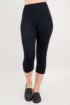 Need a basic that extends the wear and function of your wardrobe? Try the Riley Capri! Perfect for streetwear, lounge wear and workout wear, all in unparalleled comfort. A self-fabric waistband means no binding and a smooth finish up to the waist. Flat locked seams stay tight, and a gusset prevents splitting. Our natural fabric keeps you cool, with a silky touch against the skin. Wear your Riley Leggings under a dress, tunic, skirt or on their own as workout/lounge wear. Features - Self-fabric w Casual 4-way Stretch Capris For Yoga, Casual Moisture-wicking Capri Length Pants, Casual Moisture-wicking Capri Pants, Black Stretch Leggings With Comfort Waistband, Comfort Stretch Cotton Yoga Pants For Workout, Casual Moisture-wicking Capri-length Bottoms, Black Yoga Pants With Comfort Waistband And High Stretch, Black High Stretch Yoga Pants With Comfort Waistband, Stretch Yoga Pants With Short Leg