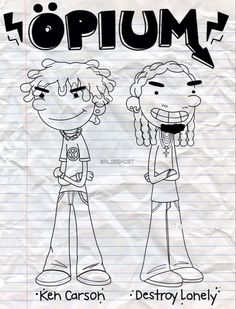 an image of two cartoon characters with the words topium written on paper behind them