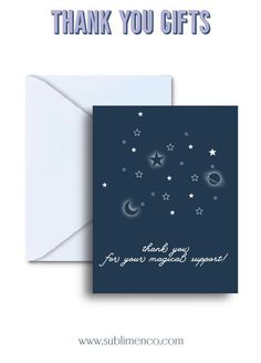 a thank card with stars and crescents on it, says thank you gifts for your special support