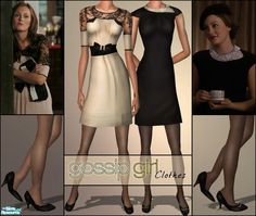 four different images of women in black and white dresses, one wearing high heeled shoes