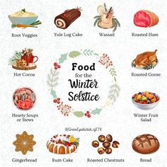 the food for the winter solstice is shown in this graphic art printable