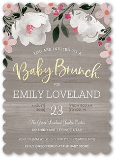 the baby brunch is shown with flowers on it