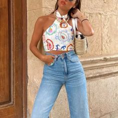 Fashion Printed Crop Top Women Casual Elastic Bust Chic Lady Halter Top Summer Y2k Top Party Summer Spring Vacay Resort Birthday Present Printed Crop Top, Europe Outfits, Y2k Tops, Womens Cami, Mode Inspo, Print Crop Tops, High Fashion Street Style, Summer Fits, Spring Summer Outfits