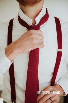 Red Themed Weddings, Groomsmen Suspenders And Tie, Red Groomsmen Attire, Red Groomsmen, Burgundy Groomsmen, Rustic Groomsmen Attire, Groomsmen Colours, Men's Suspenders, Burgundy Wedding Colors