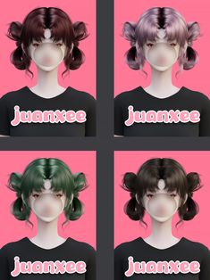 four different styles of wigs with the words jumbosee on them