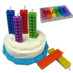 the birthday cake has lego candles on it