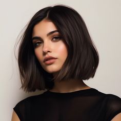 The Bob Revolution: Styling the Classic Cut for 2024 Mid Length Choppy Bob, Expensive Brunette Bob, Dark Brunette Haircut, Dark Brown Lob Haircut, Bob Dark Brown Hair, Dark Hair Bob Haircut, Short Bob Dark Hair, Old Money Bob Hair, Long French Bob