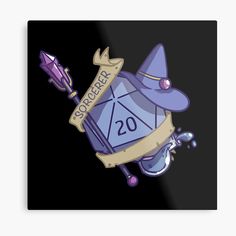 a wizard's hat and wand on top of a purple metal print with the number twenty