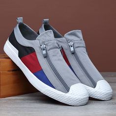 2022 New Style Men's Vulcanize Shoes Breathable Double zipper Trend Me – wexleyjesus Men Loafers Outfit, Suede Shoes Men, Royal Blue Shoes, Loafers Outfit, All Black Shoes, Canvas Loafers, Shoes Box, Mens Shoes Casual Sneakers, Purple Shoes