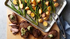 We all have our favorite steakhouse, and a go-to meal on their menu, but you don't have to wait to be seated with our sheet pan steak. With just 20 minutes of prep you can serve up sheet pan steak, potatoes and asparagus just like your favorite steakhouse would, but in the comfort of your own home. But it's more than just steak and potatoes, the fresh herb butter gives this recipe that steakhouse touch and a depth of flavor you'll fall in love with all over again. Steak Fajita Bowl, Steakhouse Dinner, Spring Dinners, Fajita Bowl, Asparagus Dishes, Pan Steak, Betty Crocker Recipes, Small Appetizers, Sheet Pan Suppers