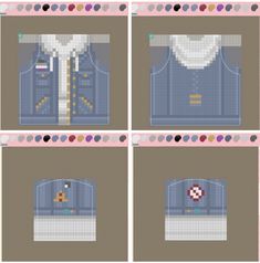 four different pictures of the same shirt with buttons on each chest and collar, all in different colors