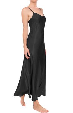 Fall in love with this smooth, satiny nightgown designed in a slinky silhouette with slender adjustable straps. 100% rayon Hand wash, dry flat Made in the USA of imported fabric Black Owned and Founded Satin Sleep Dress, Silk Nightgown, Blackest Night, Sleep Dress, Fabric Black, Fashion Outfit, Black Aesthetic, Black Silk, Night Dress