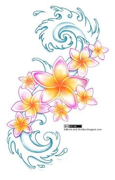 an image of flowers with swirls and waves on the side of a white background