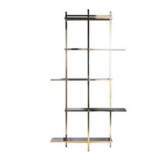 a metal shelf with three shelves on each side and two black shelves in the middle