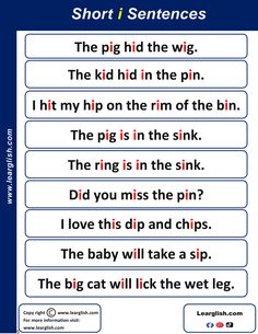 the short i sentence worksheet for children to learn how to read and write