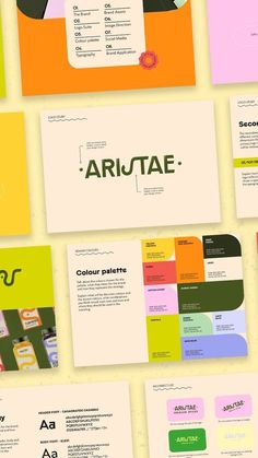 an array of different colors and shapes are shown in this graphic art presentation board design