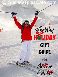 a person on skis holding their arms up in the air with text overlay