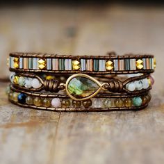 Labradorite Teardrop Stone Wrap Bracelet 3 layers | Treasure Jewelry Healing Rocks, Turquoise Wrap Bracelet, Mala Beads Bracelet, Wrap Armband, Tree Of Life Bracelet, Beaded Leather Wraps, Amazonite Bracelet, Labradorite Bracelet, Chakra Bracelet