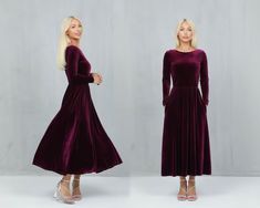 Bridesmaid Velvet Dress Dark Purple Long Sleeves Dress With - Etsy Bosnia and Herzegovina Dark Purple Velvet Dress, Long Sleeve Dress Midi, Velvet Dress Long Sleeve, Couture Bridesmaid Dresses, Cocktail Dress Evening, Evening Dress Wedding, Copper Dress, Purple Velvet Dress, Purple Long Sleeve Dress