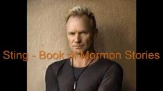 a man in black shirt standing next to a wall with the words sting book of mormon stories